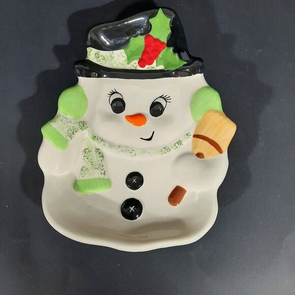 Ceramic Snowman Shaped Decorative Dish With Festive Hat & Scarf - Picture 1 of 7